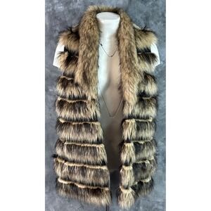 Chicos Brown/Black Vegan Faux Fur Open Vest sz 1 or 8/10 (15874)